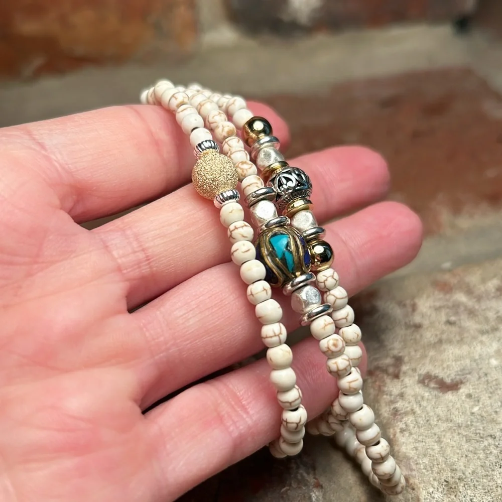 Howlite Anklet & Bracelets with 14k Gold Filled Beads - Picture 11 of 11
